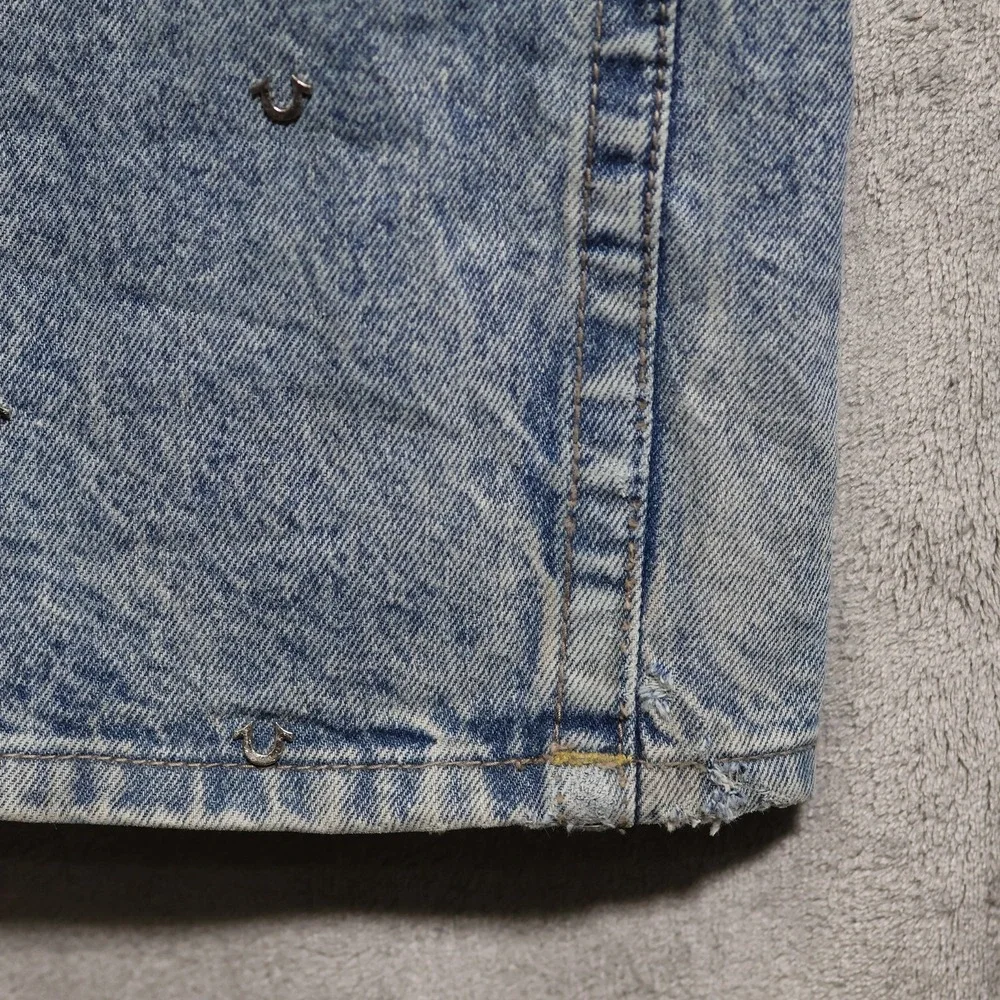 True Religion Jeans Mens 34x32 Blue Vinny Baggy All Over Logo Wide Leg Skater